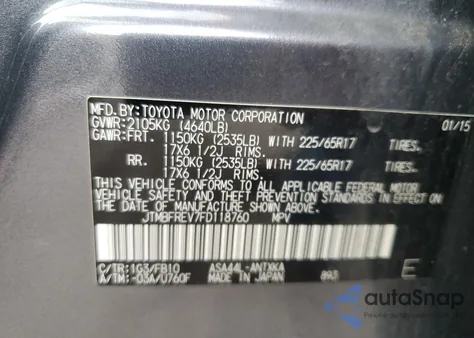 2015 Toyota Rav4 Le из США, поврежденный, VIN JTMBFREV7FD118760